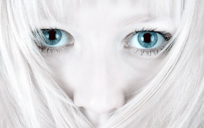 girl, model, white hair, eyes, blue eyes