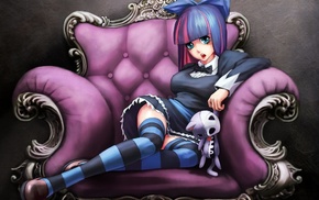 Anarchy Stocking, Panty and Stocking with Garterbelt, chair, anime girls, thigh, highs