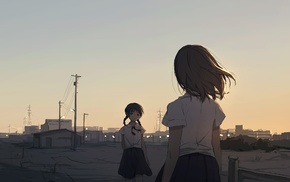 anime, school uniform, twintails, anime girls, city, original characters