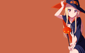anime girls, orange background, blonde, Shiina Mashiro, Halloween, anime