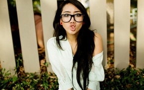 girl with glasses, long hair, girl, Asian