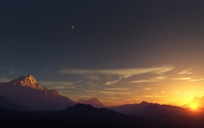 mountain, sunset, sky