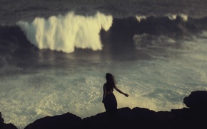 girl, girl outdoors, coast, waves, nature, sea