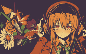 anime, headphones, original characters, flowers