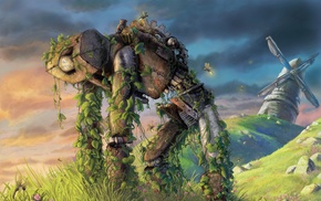 robot, apocalyptic, overgrown