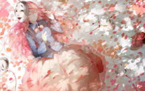 pink hair, Touhou, anime girls, cherry blossom, mask, closed eyes