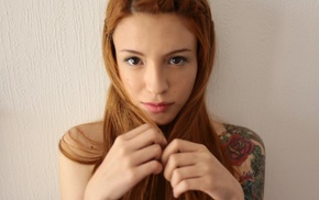 model, tattoo, redhead, girl, long hair, face