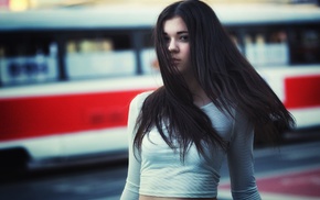 portrait, brunette, face, girl, long hair