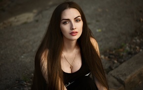 brunette, girl, long hair, face, portrait