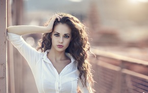 portrait, white tops, girl, brunette, face