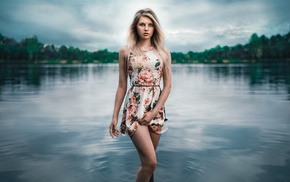 river, dress, portrait, girl, blonde