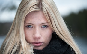 girl, blonde, face, portrait