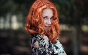 redhead, face, smiling, girl, portrait