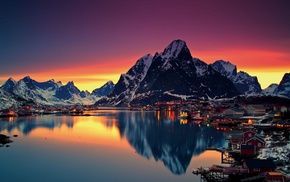 mountain, Norway, Lofoten, cityscape