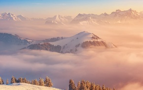 landscape, mist, snow, mountain
