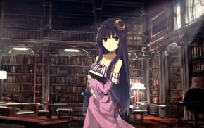 Patchouli Knowledge, purple hair, library, Touhou