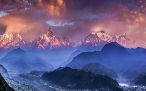 valley, Himalayas, nature, sky, mountain, sunset