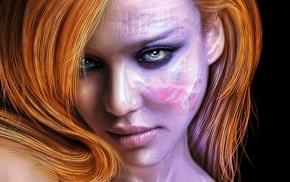 redhead, face, digital art, girl, Jessica Alba