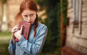 books, girl, portrait, redhead, face