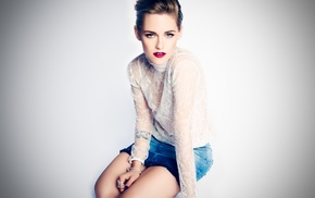 actress, short hair, see, through clothing, sitting, Kristen Stewart
