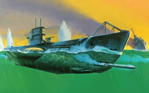 military, split view, submarine, artwork