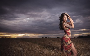 tattoo, girl outdoors, dress, girl, hands in hair