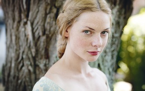blonde, looking at viewer, The White Queen, freckles, Rebecca Ferguson, girl