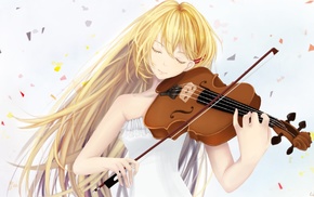 music, Shigatsu wa Kimi no Uso, Miyazono Kaori, blonde, musical instrument, closed eyes