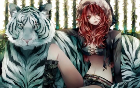 redhead, anime, tiger, animals, original characters