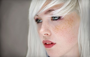 platinum blonde, juicy lips, portrait, freckles, Devon Jade, eyes