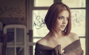 bare shoulders, short hair, lips, brunette, Lydia Savodyorova, girl