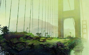 artwork, Golden Gate Bridge, futuristic, apocalyptic