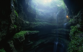 exploring, nature, waterfall