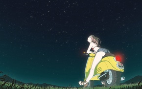 night, anime girls, scooters, FLCL, stars, space