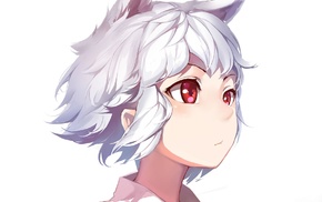 white hair, short hair, white background, Touhou, animal ears, red eyes