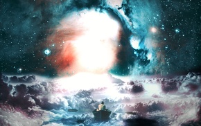sailing, galaxy, boat, space, space art