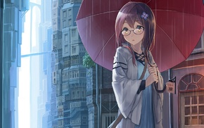 anime, glasses, original characters, anime girls, umbrella, meganekko