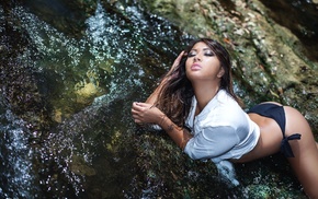 ass, rock, water, closed eyes, girl, Asian