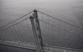 Golden Gate Bridge, bridge, monochrome