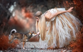 girl outdoors, animals