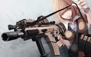 gun, anime girls, FN SCAR, H, L, brunette