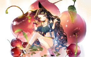 anime girls, fruit, apples, original characters, animal ears, artwork