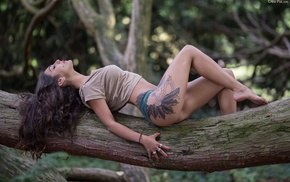 girl, ass, tattoo, trees, closed eyes