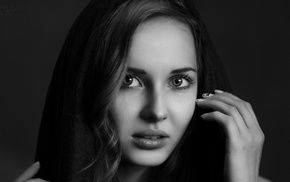 monochrome, girl, face