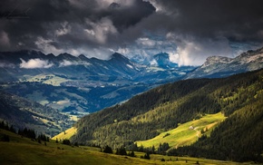 blue, Switzerland, landscape, trees, Alps, nature