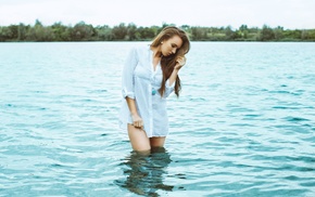 river, water, girl, looking down