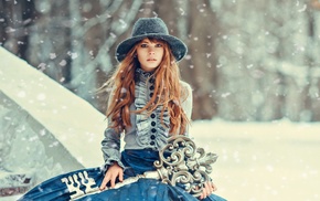 snow, girl, Anastasia Scheglova, sitting