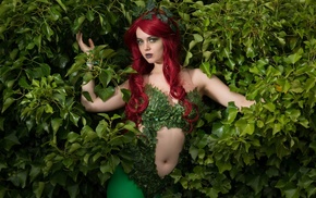 redhead, Poison Ivy, portrait, leaves, girl