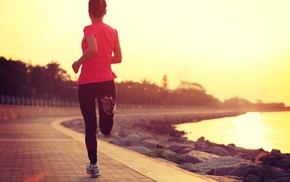 girl, sunset, running