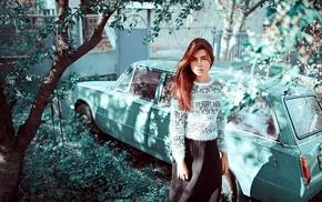 vehicle, girl, car, model